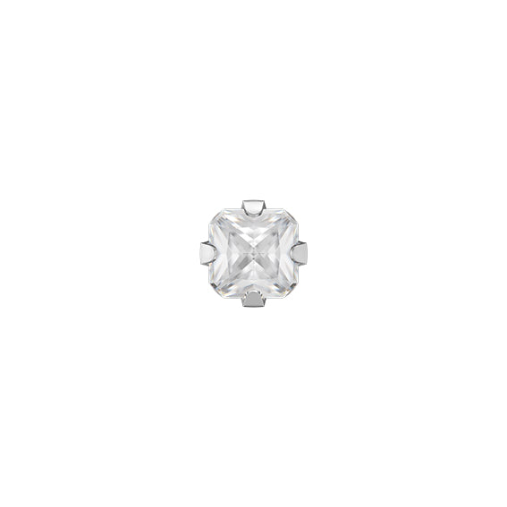 Circonita cúbica 3x3mm, Corte princesa Plateada Engarzado (Caja de 6 pares)