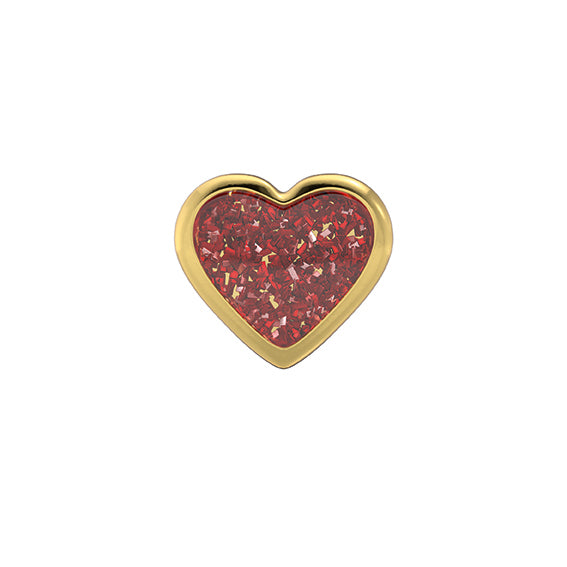 Corazón purpurina rojo, baño de oro (Caja de 6 pares)