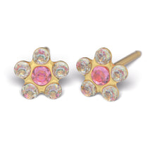 Daisy AB Cristal & Octubre rosa. Oro amarillo 14 Quilates - Studex Ibérica